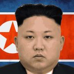 kim ispred zastave sjeverne koreje