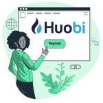 crtez zene koja pokazuje na tablu s huobi logom